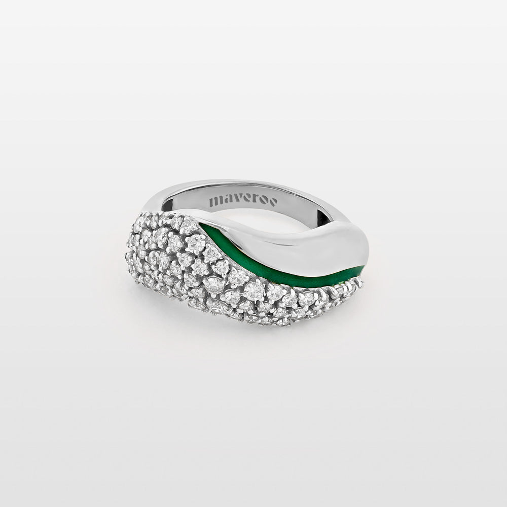 Waves Diamond & Green Enamel Ring