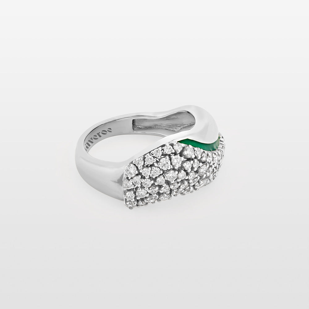 Waves Diamond & Green Enamel Ring