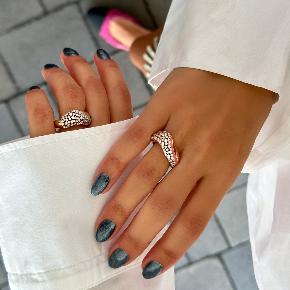 Waves Diamond & Green Enamel Ring