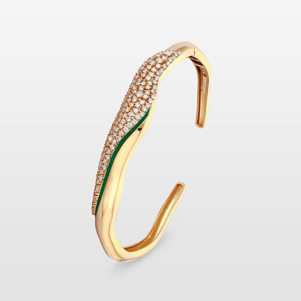 Wave Diamond & Green Enamel Bangle