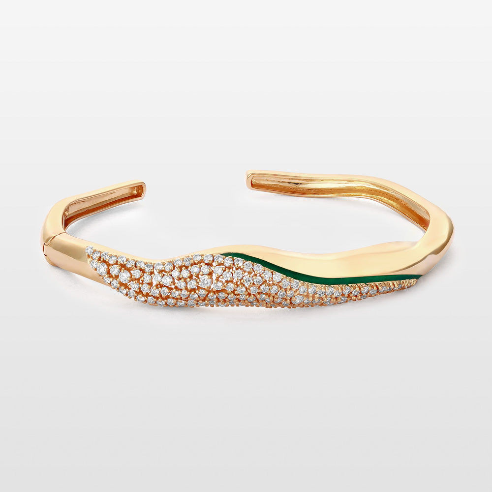 Wave Diamond & Green Enamel Bangle