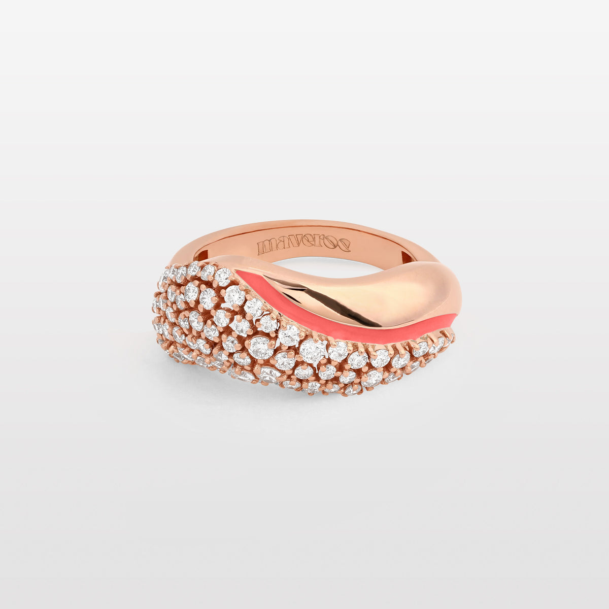 Waves Diamond & Coral Enamel Ring