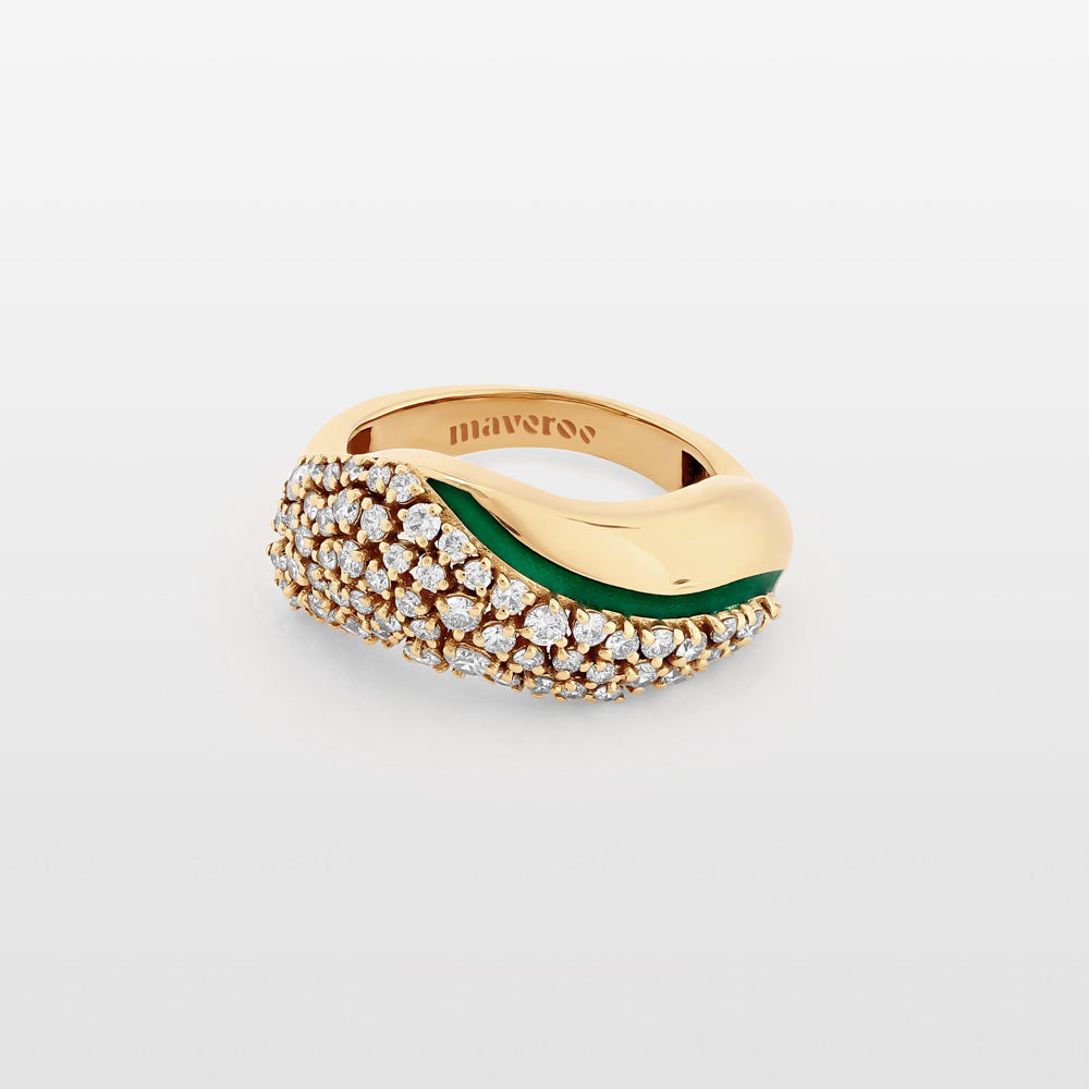 Waves Diamond & Green Enamel Ring