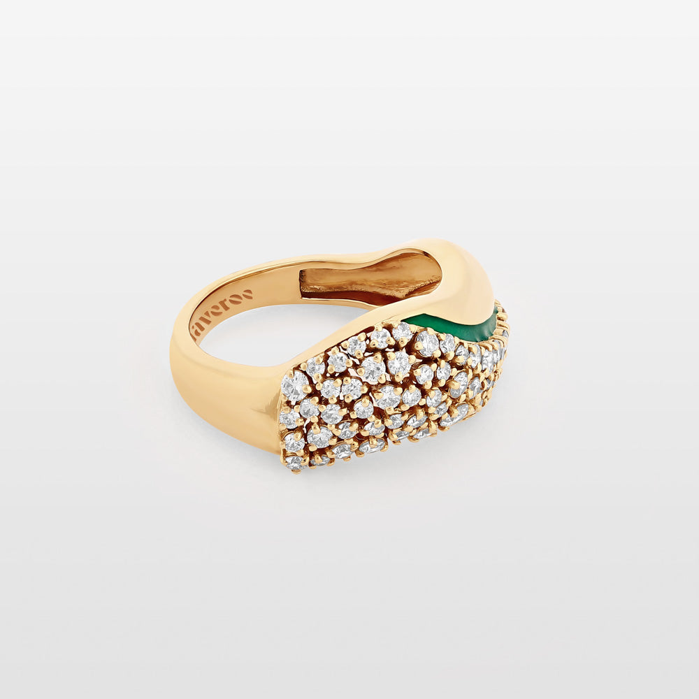 Waves Diamond & Green Enamel Ring