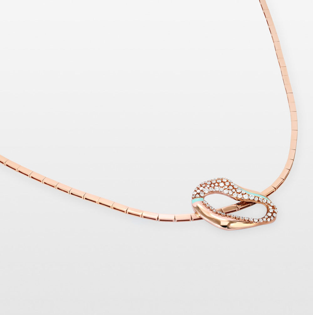 Waves Diamond & Turquoise Enamel Thick Chain Necklace