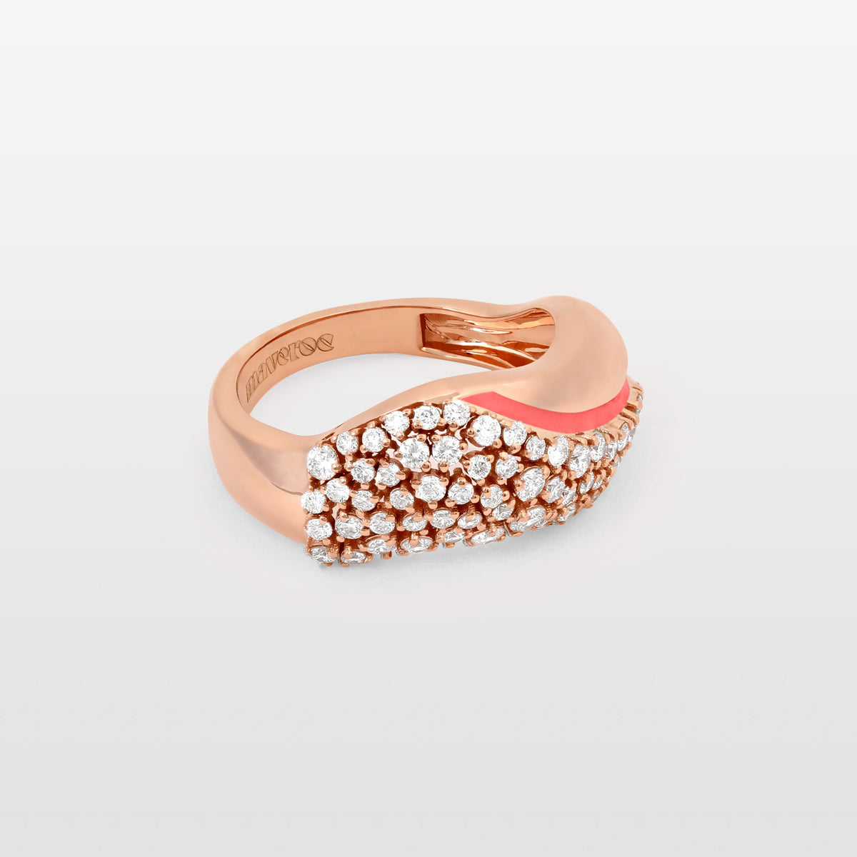 Waves Diamond & Coral Enamel Ring