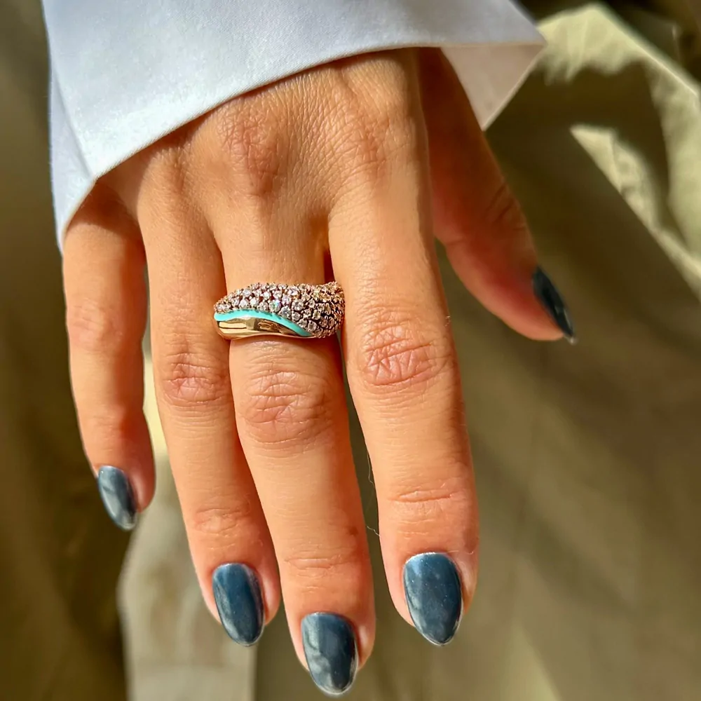 Waves Diamond & Turquoise Enamel Ring