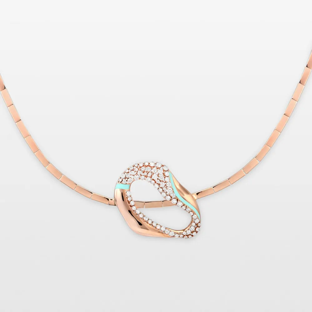 Waves Diamond & Turquoise Enamel Thick Chain Necklace