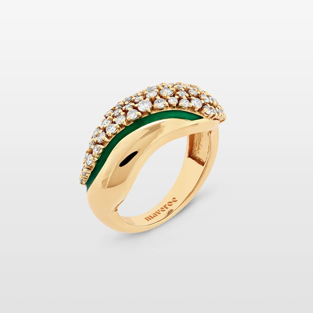 Waves Diamond & Green Enamel Ring