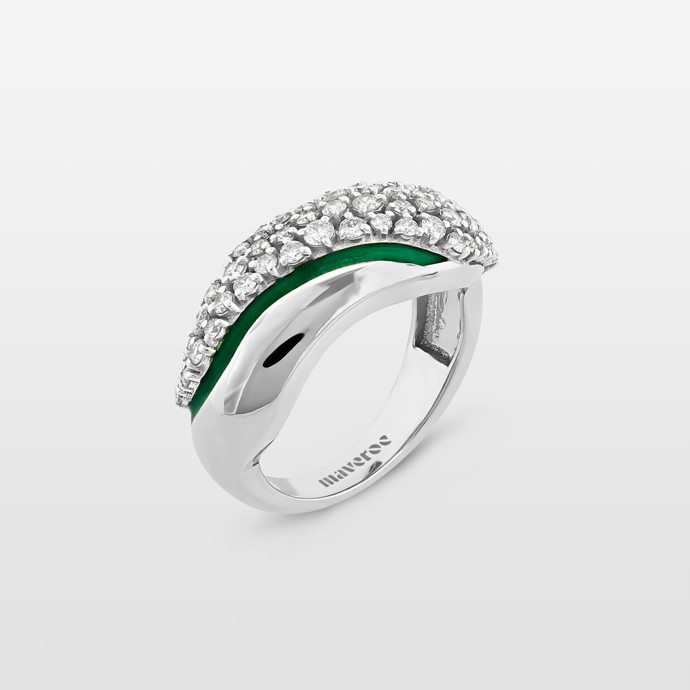 Waves Diamond & Green Enamel Ring