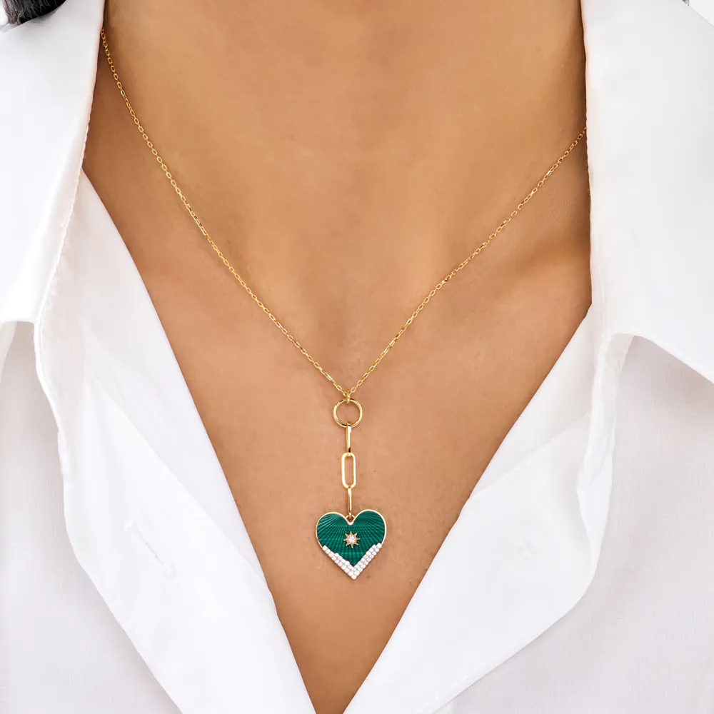 Heart Coded Necklace with Malachite